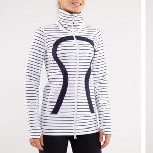 Lululemon In Stride Running Athleisure Jacket White Navy Striped Women's 8